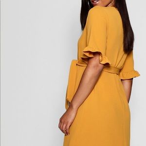 Mustard Maternity Ruffle Tie Waist Smock Dress